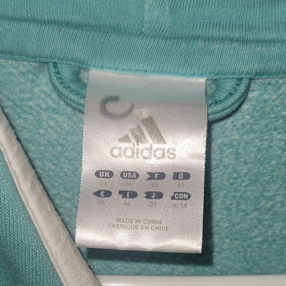 ADIDAS Hoodie Green 3 Stripes Hooded Pullover Sweatshirt Women's sz M - Picture 5 of 10